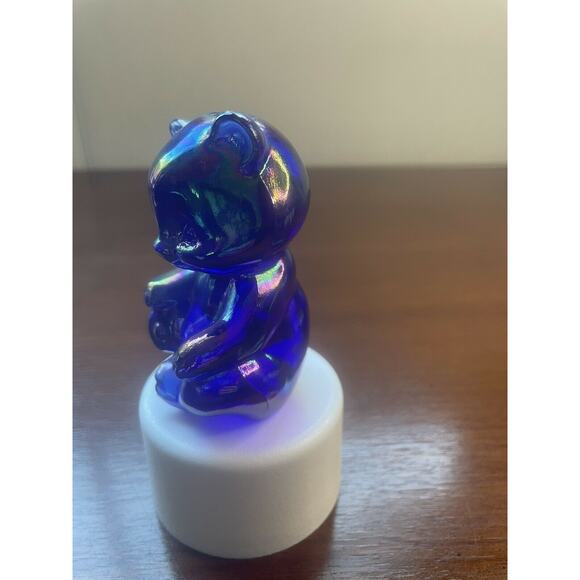 Fenton Glass Opalescent ￼Colbalt￼ Blue Dark Miniature Sitting Bear Mini Small - Picture 6 of 12